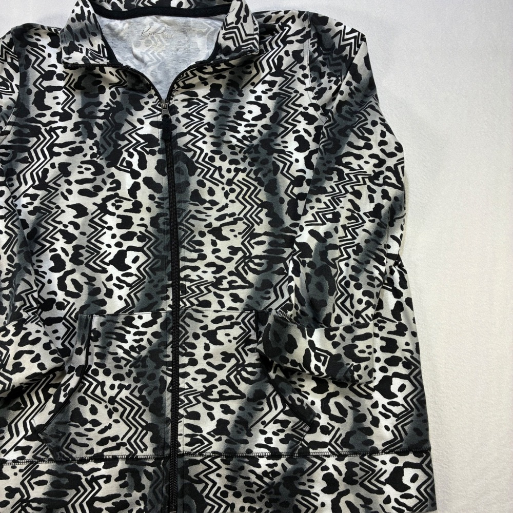 Kim Rogers Leopard Chevron Zip Up Track Jacket Womens Large Gray Black White - Picture 6 of 10